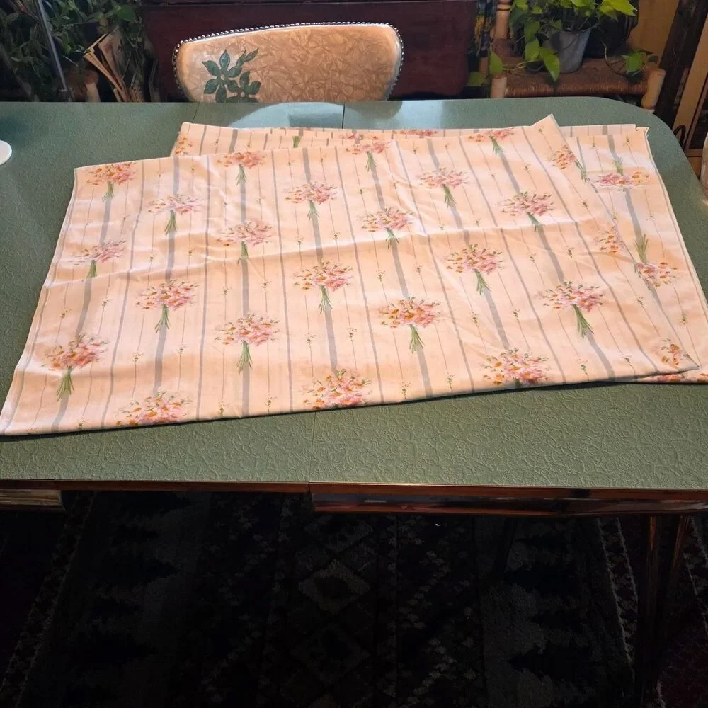 Vintage Martex Twin Flat Sheets Set of 2 Floral Bouquet Stripe USA 66x96